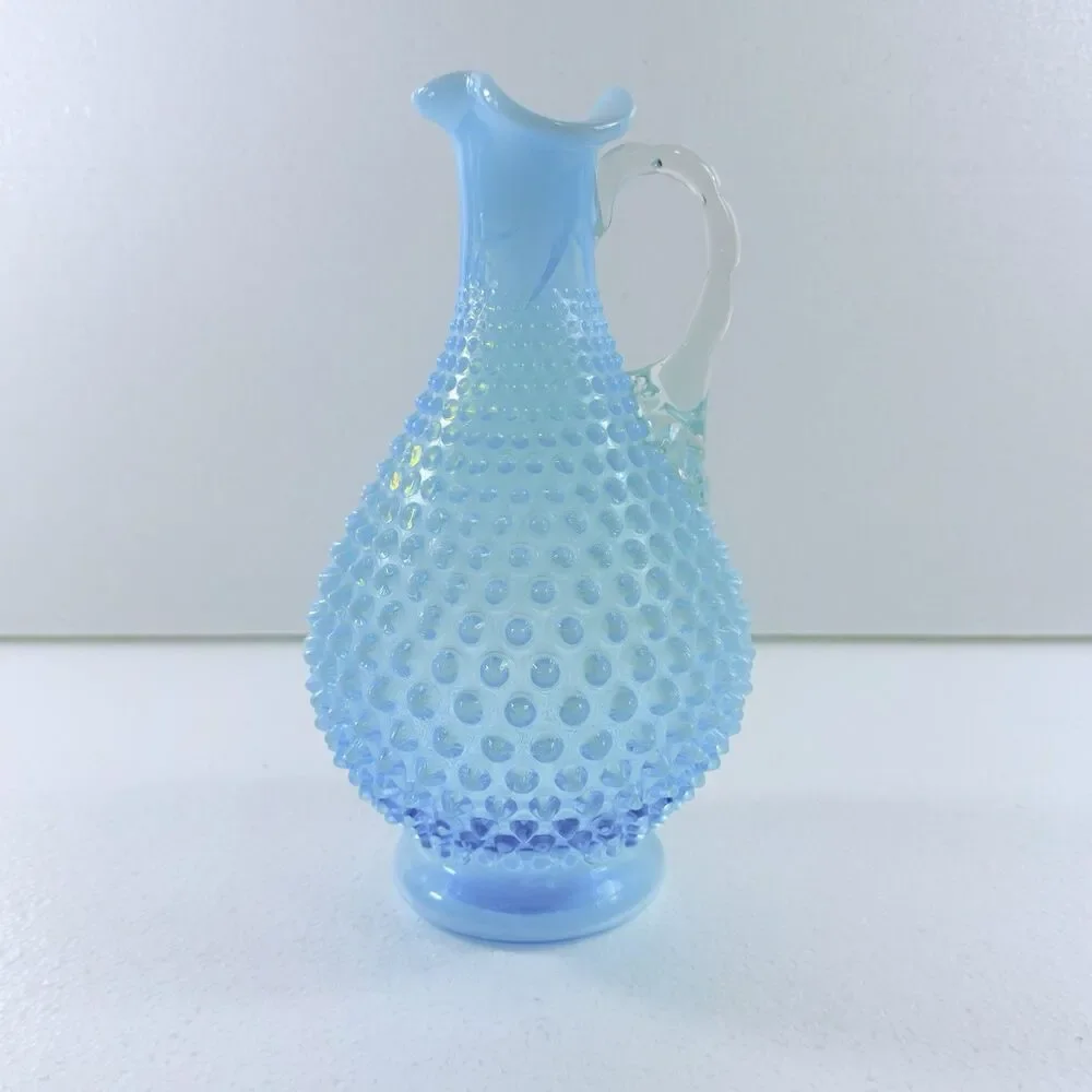 Vintage Fenton Glass Blue Opalescent Hobnail Wine Decanter Pitcher W/ Stopper